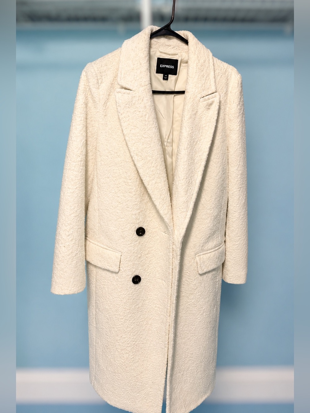 Express Cream Bouclé Double-Breasted Pea Coat